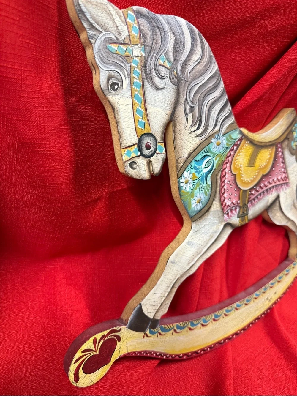 Vintage Decorative Painted Rocking Horse Wall Folk  Art Nursery Wall Hanging